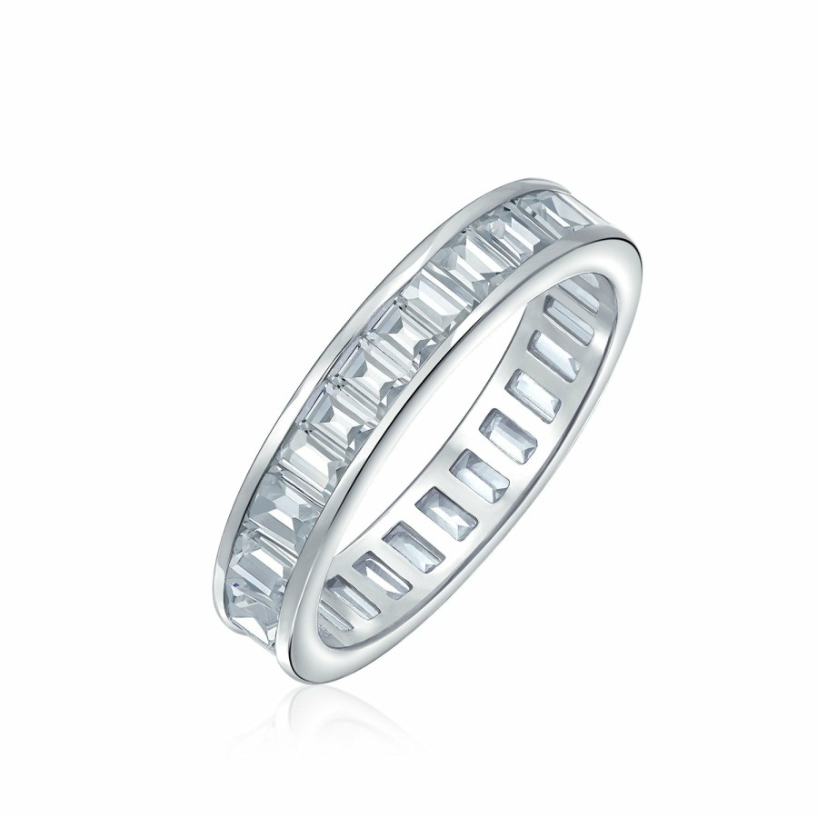 Shop Women Bling Jewelry Stacking Eternity Rings | Channel Baguette Cz Eternity Ring Wedding Band .925 Sterling Silver 4Mm