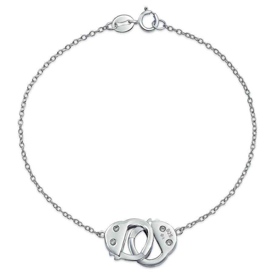 Shop Women Bling Jewelry Delicate Bracelets | Partner In Crime Handcuff Lock Chain Link Bracelet Sterling Silver