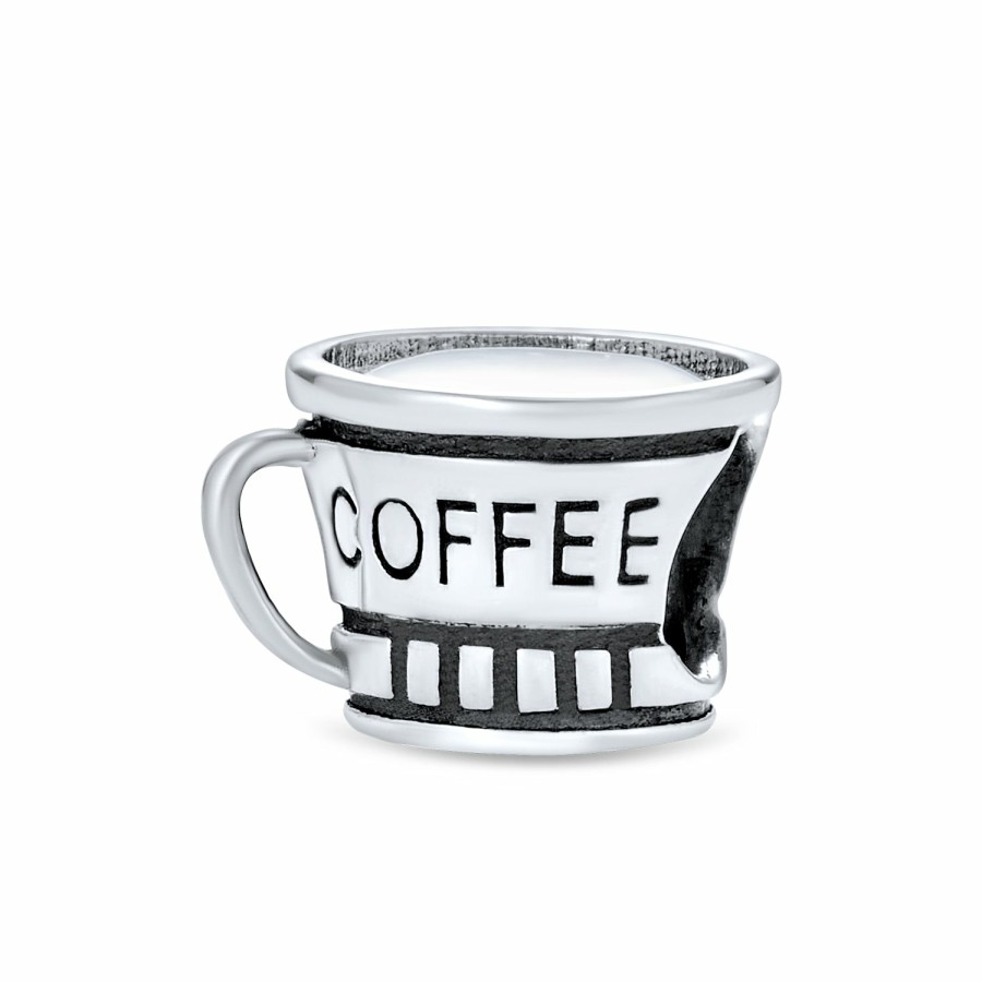 Shop Women Bling Jewelry Unique Charms | Travel Mug Latte Lover Coffee Art Words Cup Charm Bead .925