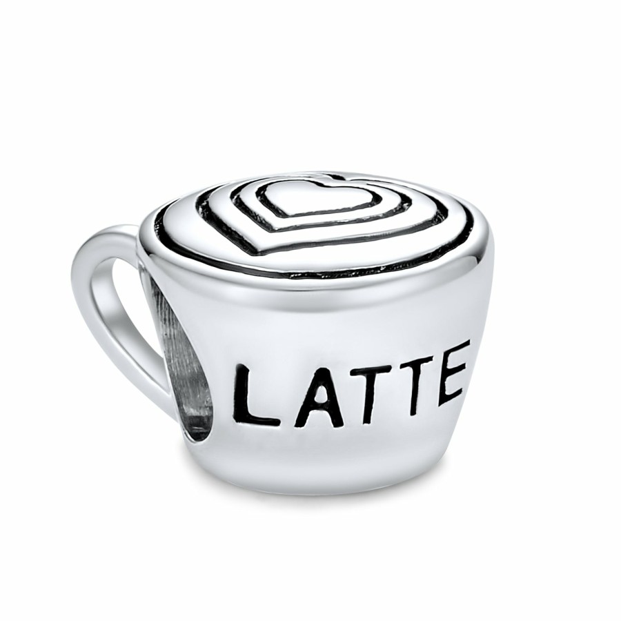 Shop Women Bling Jewelry Unique Charms | Travel Mug Latte Lover Coffee Art Words Cup Charm Bead .925