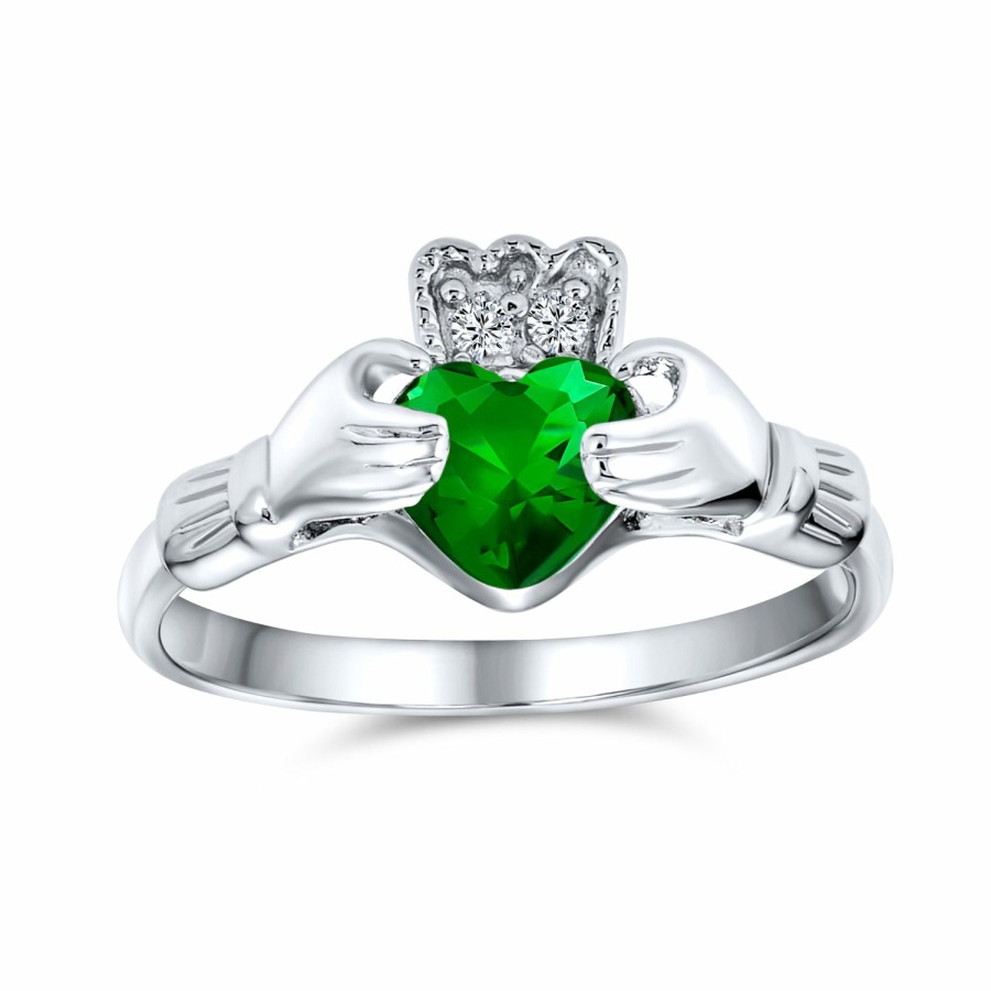 Shop Women Bling Jewelry Unique Rings | Bff Celtic Cz Imitation Gemstone Heart Claddagh Ring Sterling Silver