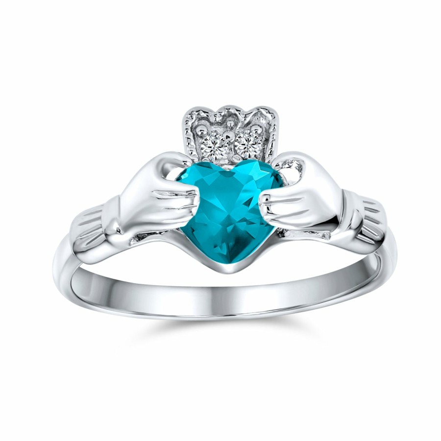 Shop Women Bling Jewelry Unique Rings | Bff Celtic Cz Imitation Gemstone Heart Claddagh Ring Sterling Silver