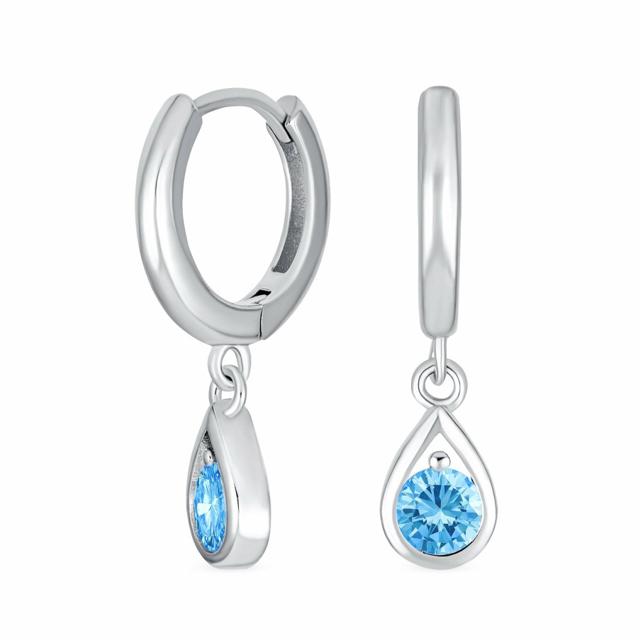 Shop Women Bling Jewelry Dangle Drop Earrings | Dainty Simulated Cz Teardrop Huggie Drop Earrings Plated .925 Silver