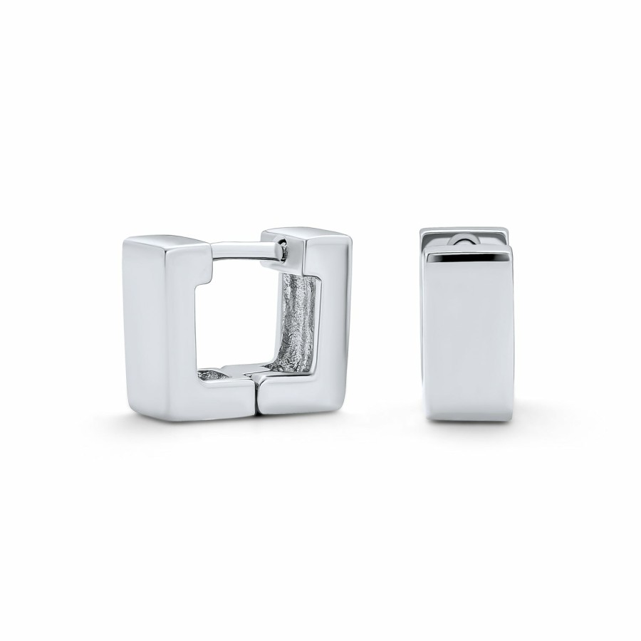 Shop Women Bling Jewelry Engravable Earrings | Small Square Hoop Kpop Earrings Shiny .925 Sterling