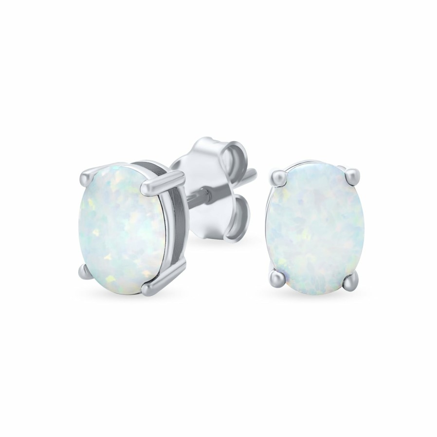 Shop Women Bling Jewelry Stud Earrings | Gemstone Created Opal Oval Stud Earrings Gold Plated .925 Silver 7Mm