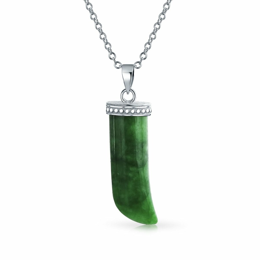 Shop Women Bling Jewelry Pendant Necklaces | Italian Horn Tooth Amulet Jade Pendant .925 Sterling Silver Necklace Green