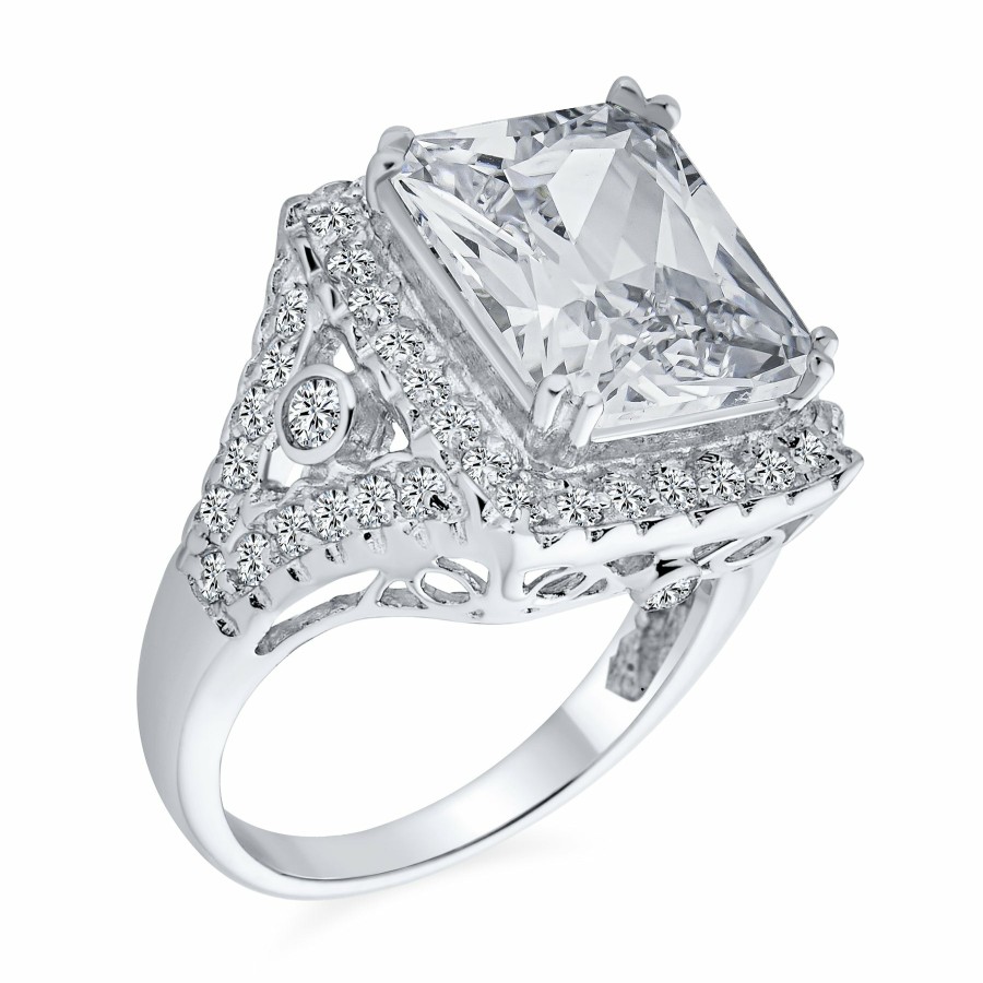 Shop Women Bling Jewelry Engagement Rings | 7Ct Aaa Cz Estate Style Radiant Brilliant Cut Rectangle Cocktail Ring Clear