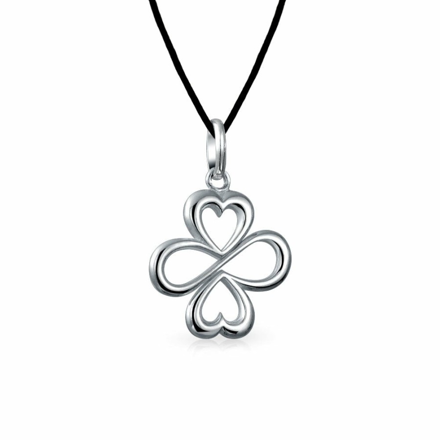 Shop Women Bling Jewelry Pendant Necklaces | Ayllu Love Luck Unity Heart Infinity Clover Pendant Necklace Silk Cord