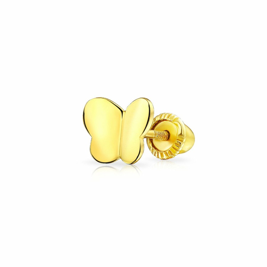 Shop Women Bling Jewelry Ear Cuffs, Cartilage Earrings | Butterfly Cartilage 1 Piece Earring Real 14K Yellow Gold Screwback