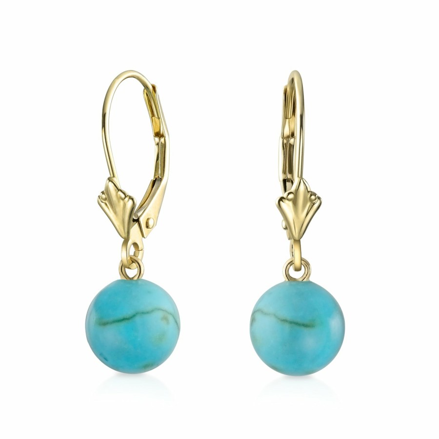 Shop Women Bling Jewelry Dangle Drop Earrings | 14K Gold Jade Turquoise Gemstones Round Bead Dangle Ball Drop Earring