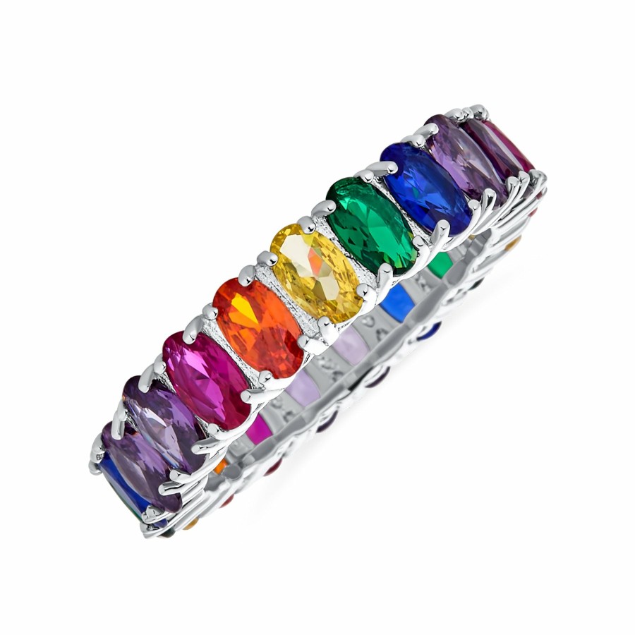 Shop Women Bling Jewelry Wedding Bands | Lgbtq Colorful Rainbow Multi Color Cz Eternity Ring Band .925 Silver