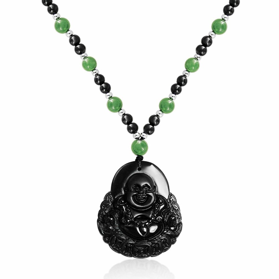 Shop Women Bling Jewelry Pendant Necklaces | Laughing Buddha Unisex Pendant Black Necklace Carved Glass