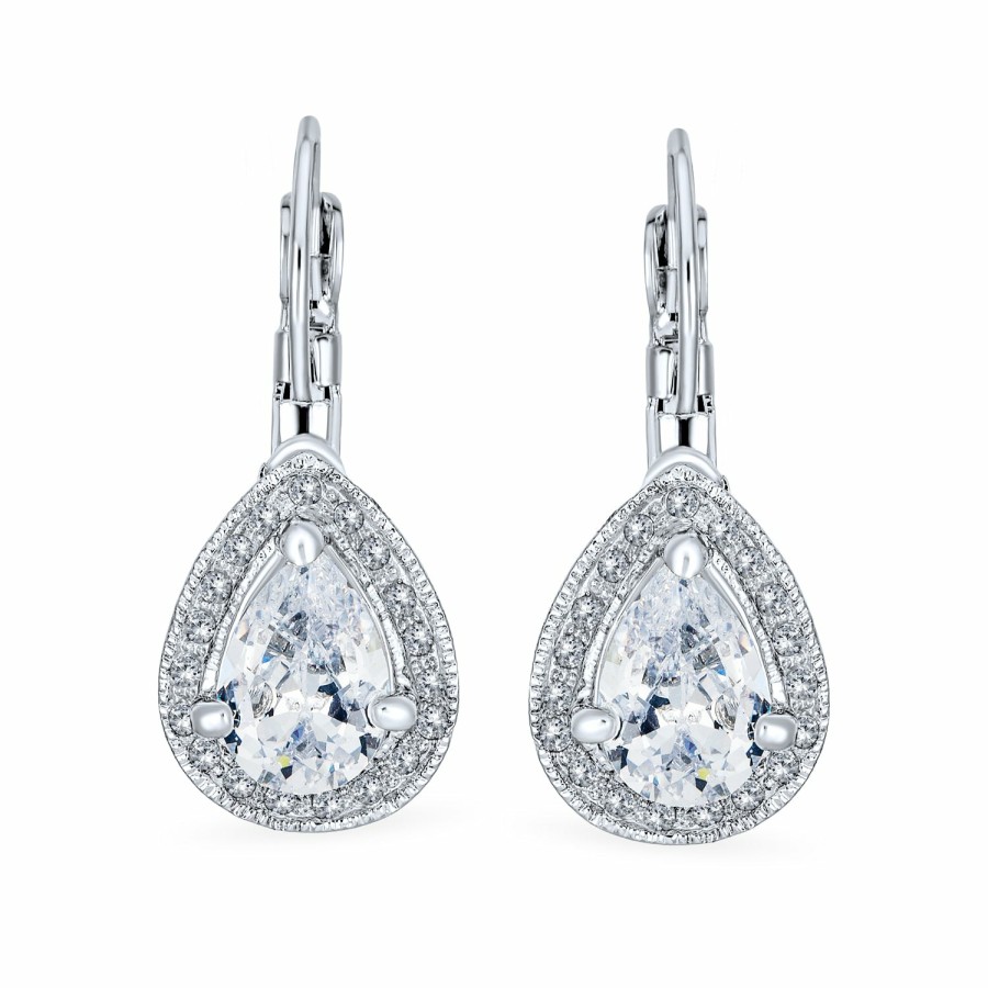 Shop Women Bling Jewelry Dangle Drop Earrings | 2.25Ct Prom Crystal Halo Teardrop Cz Earrings Silver Plated Alloy