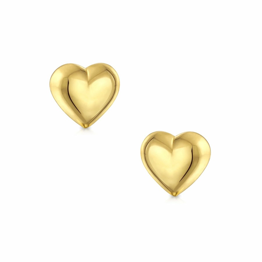 Shop Women Bling Jewelry | Minimalist Real 14K Yellow Gold Puff Heart Stud Earrings For Women 5Mm