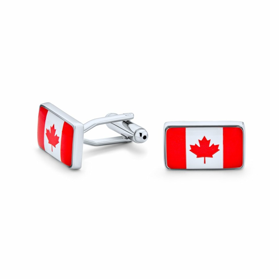 Shop Men Bling Jewelry Cufflinks | Canadian Flag Red Maple Leaf Flag Red White Shirt Cufflinks Steel