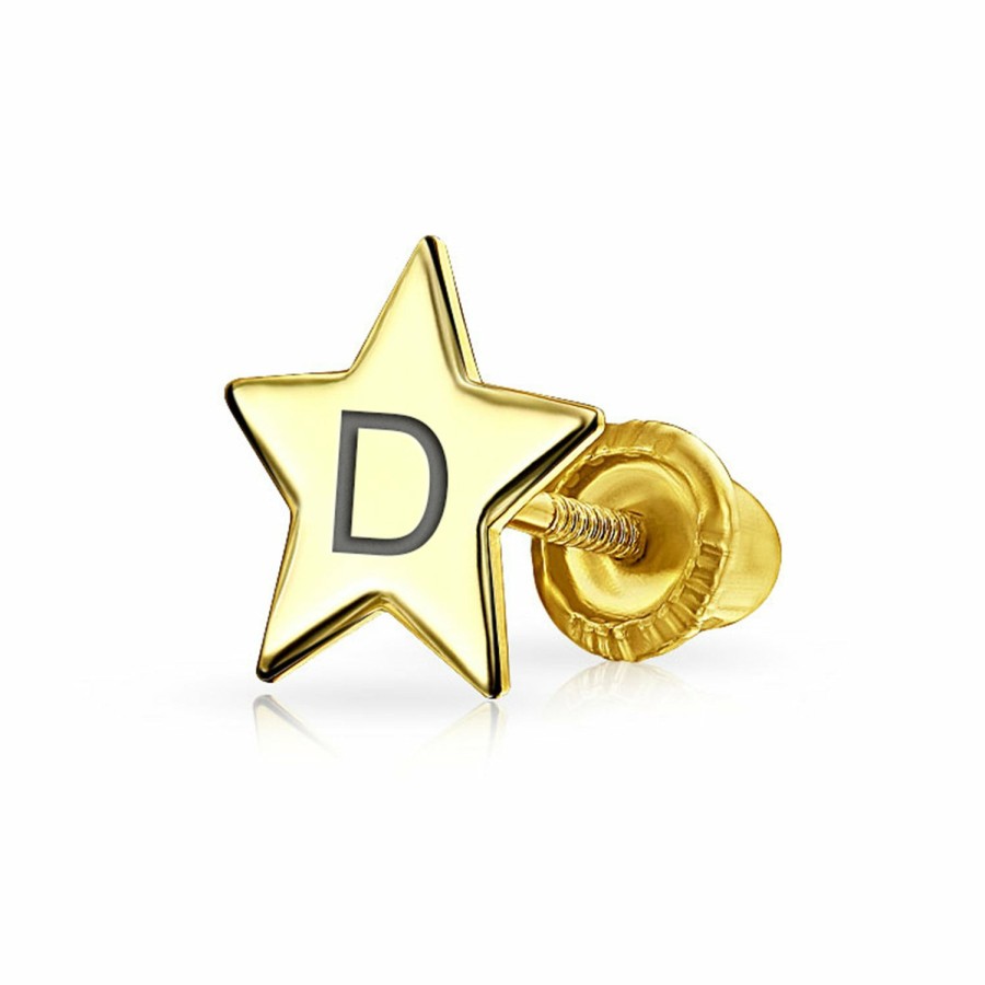 Shop Women Bling Jewelry Engravable Earrings | Tiny Helix Cartilage Alphabet Star 1 Piece Stud Earring 14K