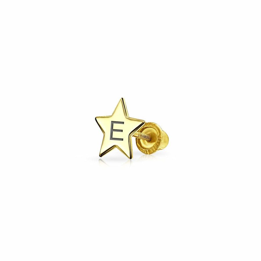 Shop Women Bling Jewelry Engravable Earrings | Tiny Helix Cartilage Alphabet Star 1 Piece Stud Earring 14K