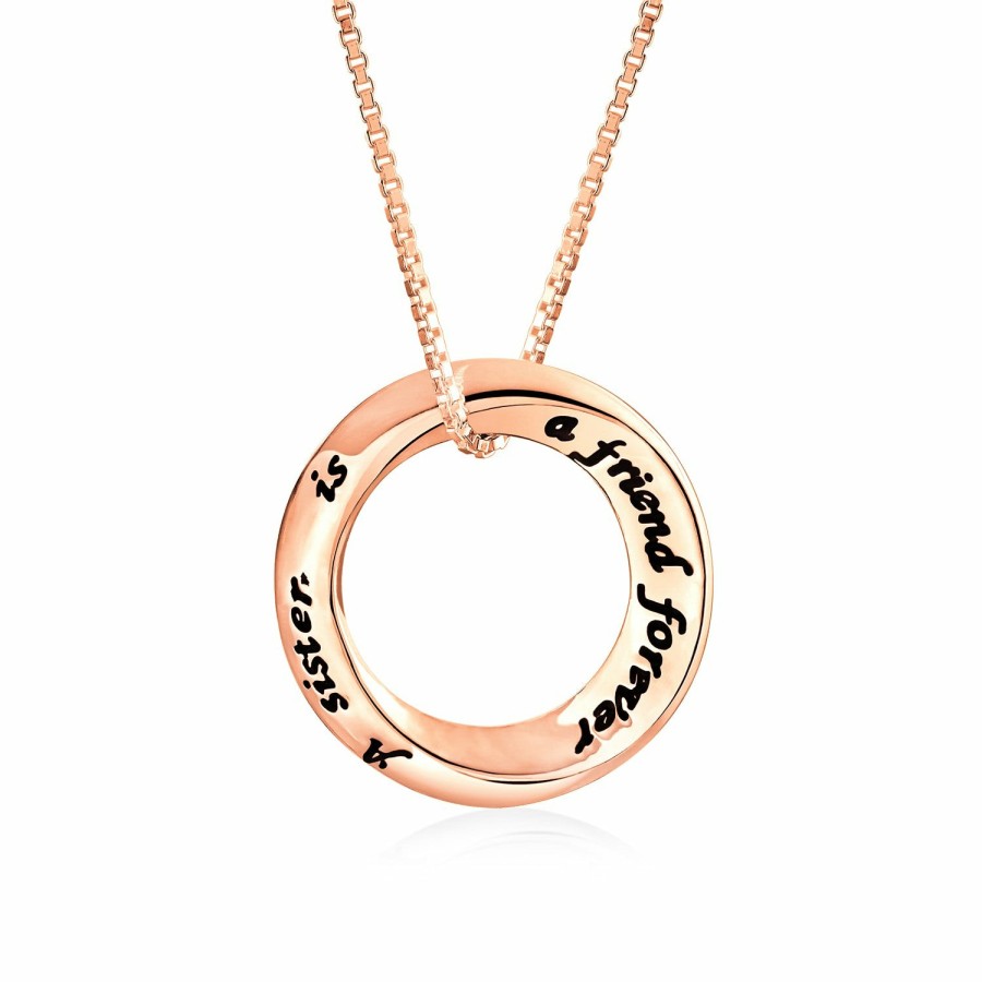 Shop Women Bling Jewelry Pendant Necklaces | Sisters Word Circle Pendant Necklace Rose Gold Plated Sterling