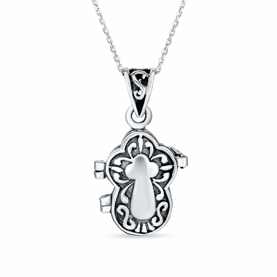 Shop Women Bling Jewelry Lockets | Cross Locket Keepsake Pendant Communion Sterling Silver Necklace