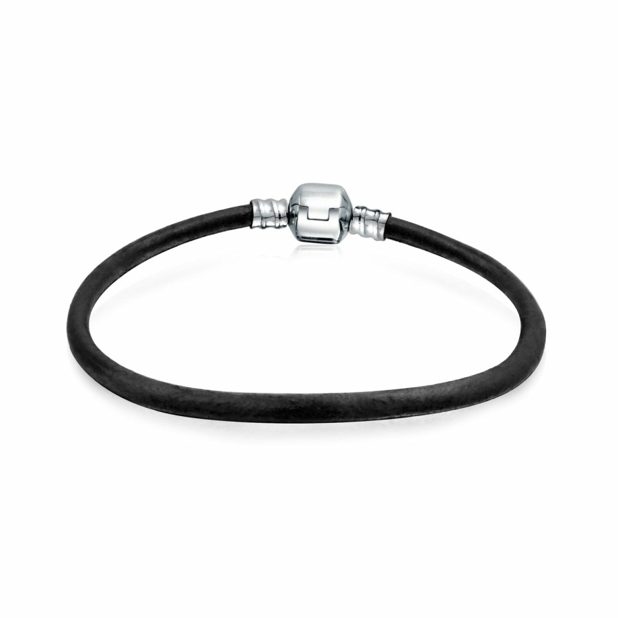 Shop Women Bling Jewelry Stopper Beads & Bracelet | Starter Charm Beads Genuine Leather Bracelet .925 Sterling Silver 6-9"