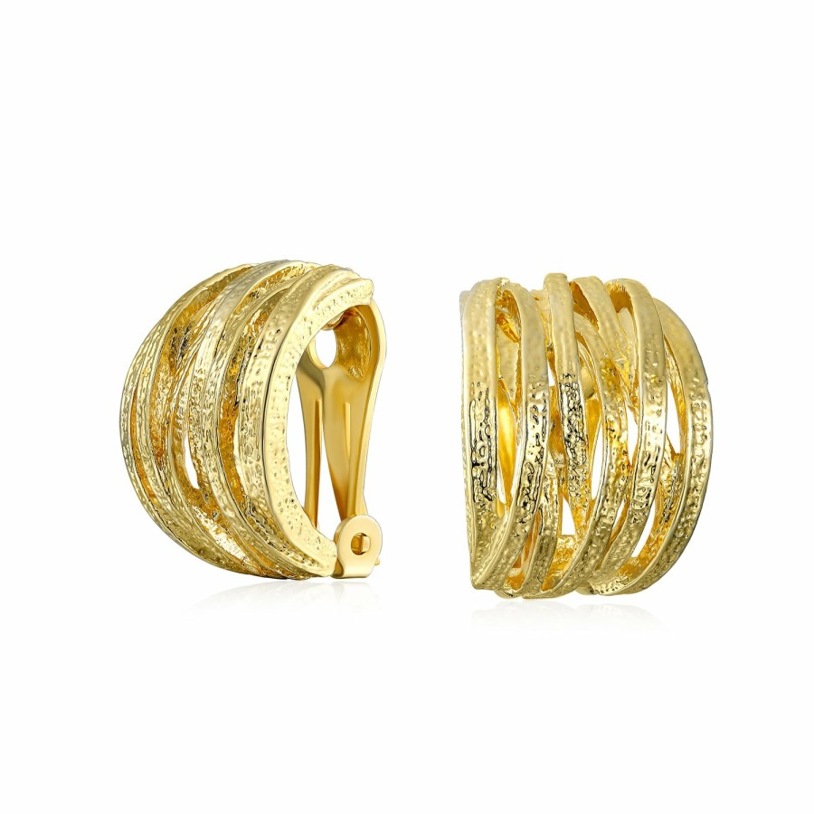 Shop Women Bling Jewelry Clip On Earrings | Criss Cross Weave Hoop Clip On Earrings Non Pierced Ears Plated