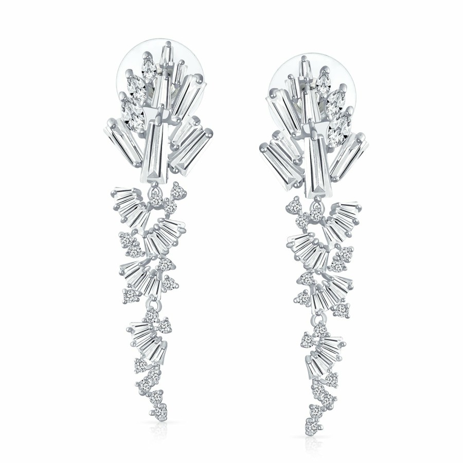 Shop Women Bling Jewelry Chandelier Earrings | Statement Bride Waterfall Marquise Cz Dangle Earrings Silver Plated