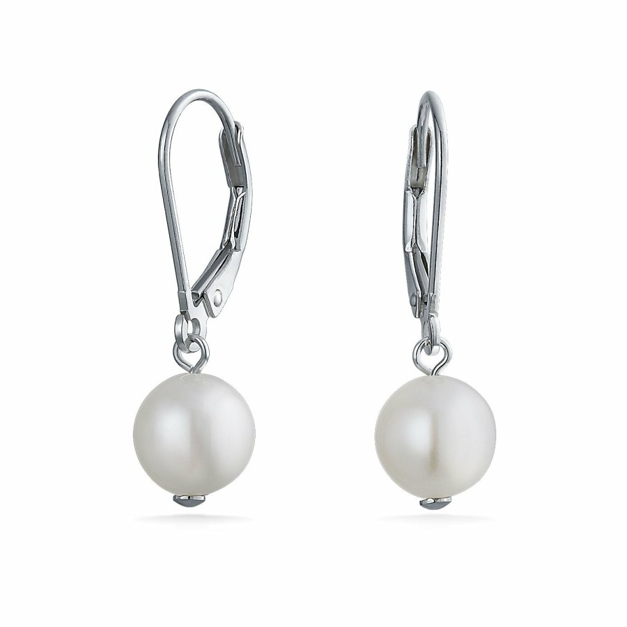 Shop Women Bling Jewelry Hoops Huggies Earrings | Freshwater Cultured Pearl Teardrop Ball Earrings Leverback .925