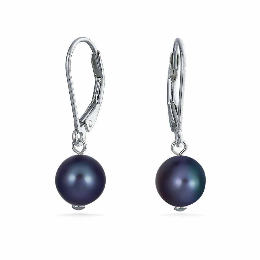 Shop Women Bling Jewelry Hoops Huggies Earrings | Freshwater Cultured Pearl Teardrop Ball Earrings Leverback .925