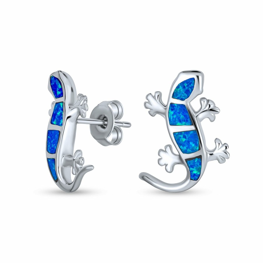 Shop Women Bling Jewelry Stud Earrings | Created Opal Inlay Gecko Lizard Stud Earrings Sterling Silver