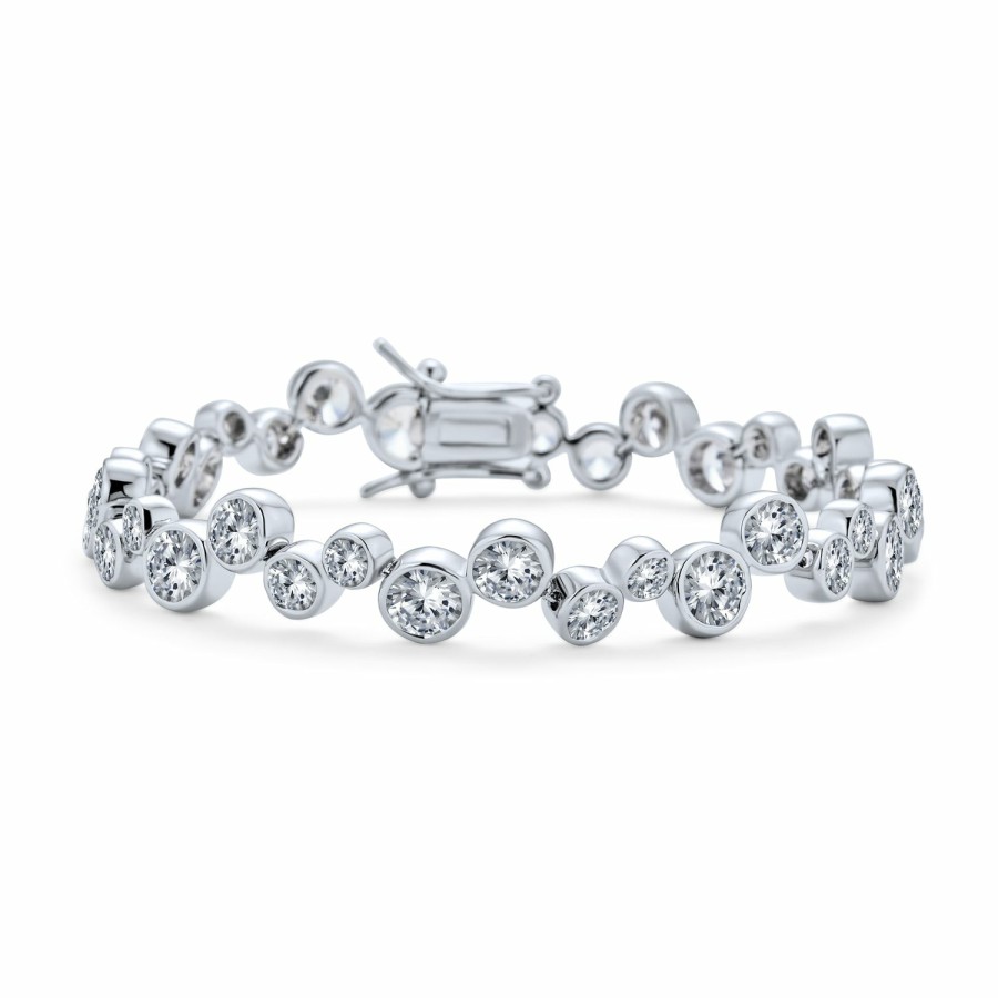 Shop Women Bling Jewelry Jewelry Sets | Bridal Staggered Bubble Zig Zag Cz Tennis Bracelet Silver Plated 7-7.5