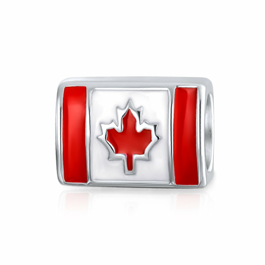 Shop Women Bling Jewelry Engravable Charms | Canadian Travel Dangle Canada Maple Leaf Bead Charm Sterling