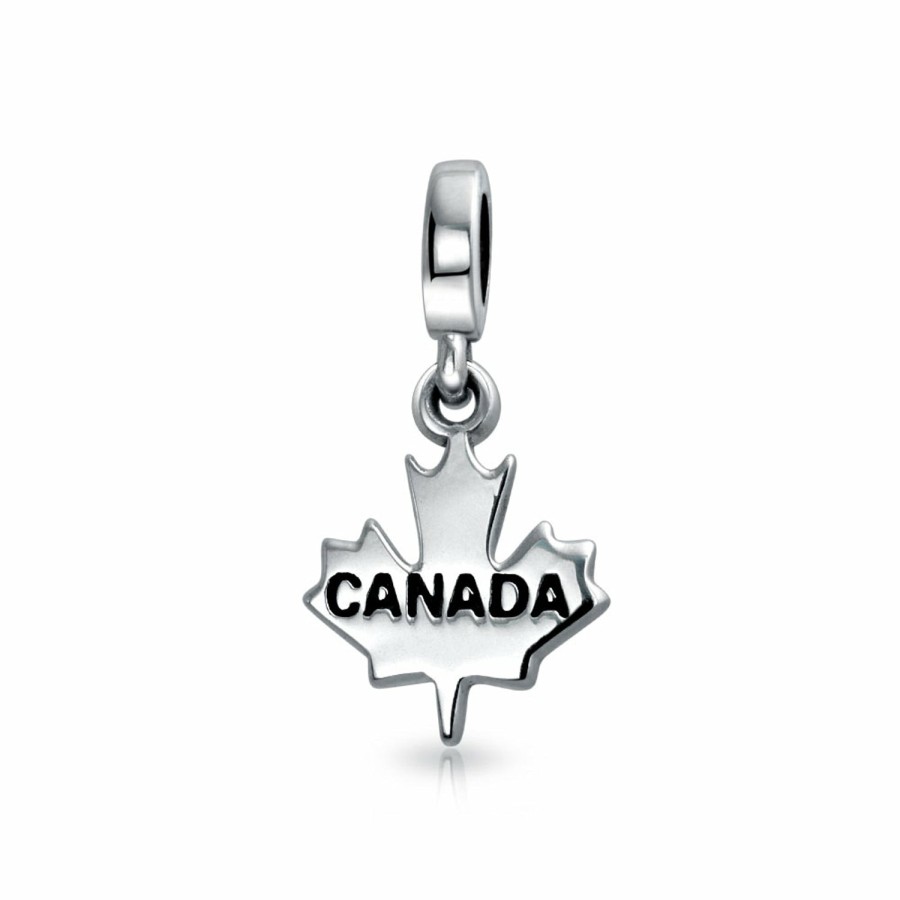 Shop Women Bling Jewelry Engravable Charms | Canadian Travel Dangle Canada Maple Leaf Bead Charm Sterling