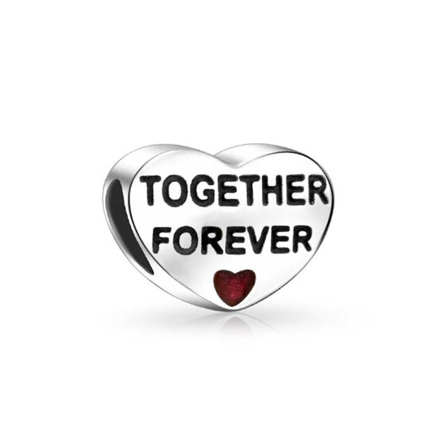 Shop Women Bling Jewelry Love Heart Beads | Together Forever Love Just Married Red Heart Charm Bead .925 Silver