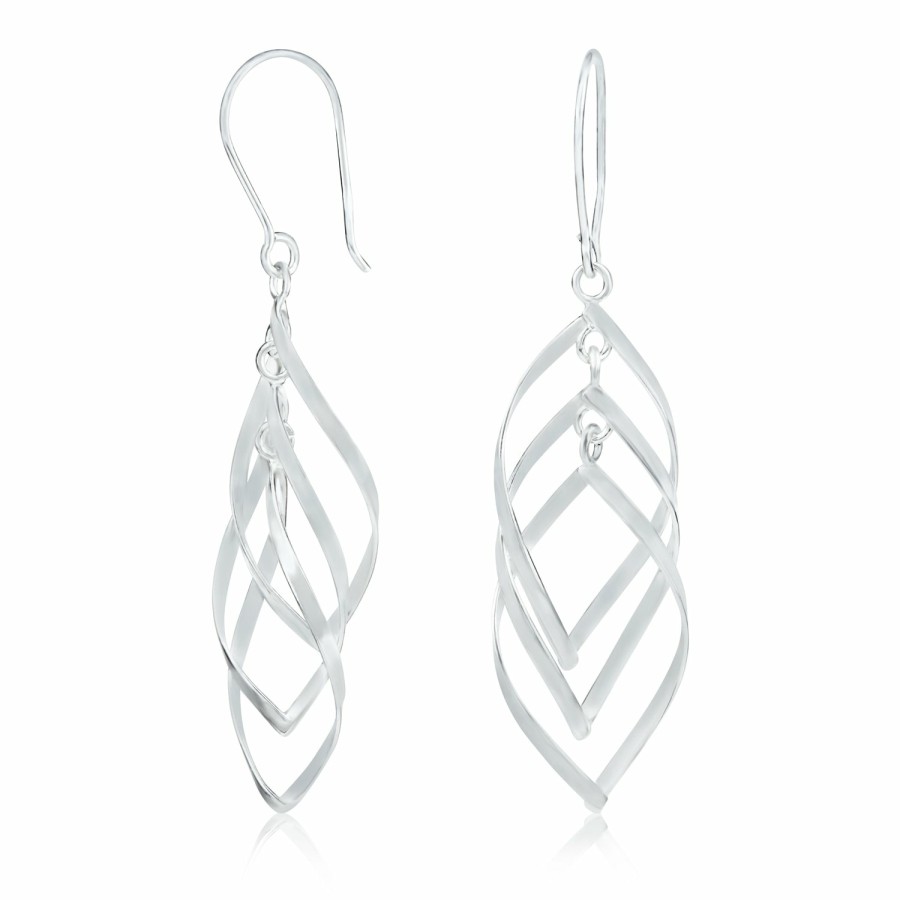 Shop Women Bling Jewelry Dangle Drop Earrings | French Wire Long Wire Swirl Drop Dangle Earrings .925 Sterling Silver