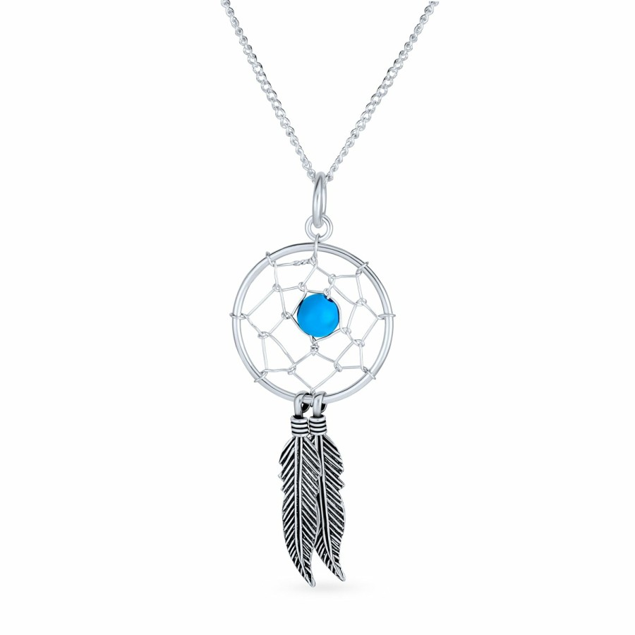 Shop Women Bling Jewelry Pendant Necklaces | Feathers Western Dream Catcher Earrings Pendant Necklace .925