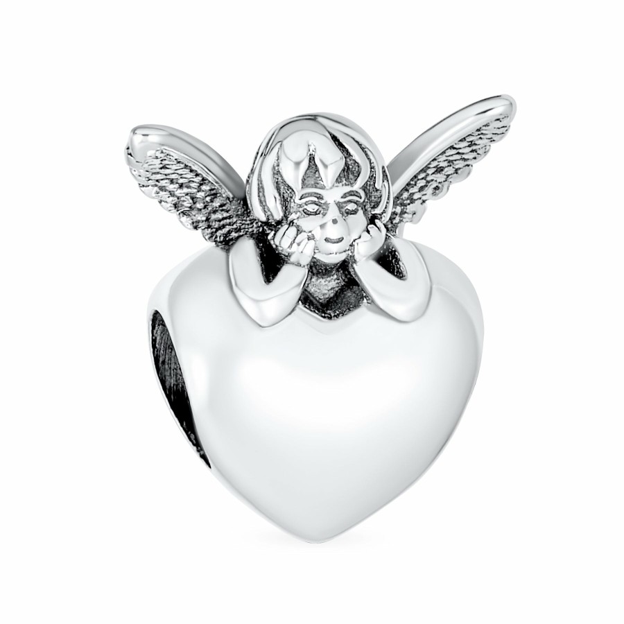 Shop Women Bling Jewelry Religious Beads | Protection Guardian Angel Wings Heart Bead Charm .925Sterling Silver