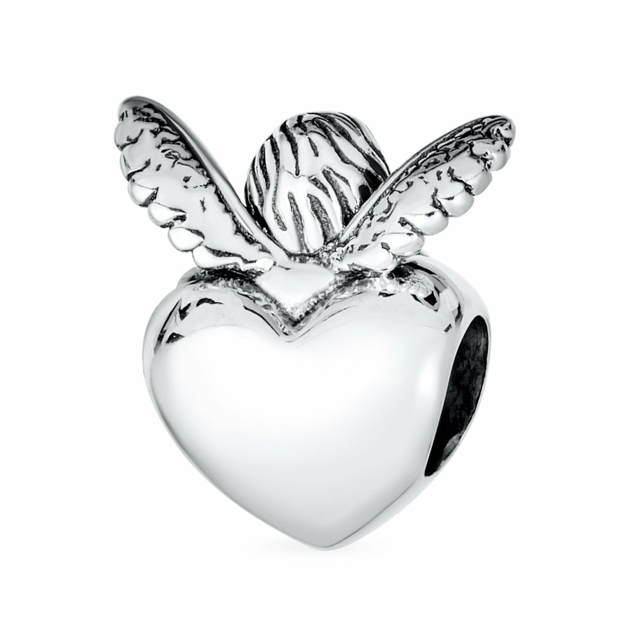 Shop Women Bling Jewelry Religious Beads | Protection Guardian Angel Wings Heart Bead Charm .925Sterling Silver