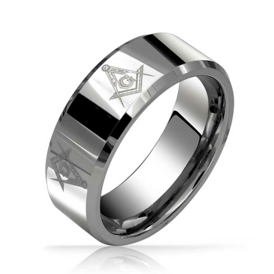 Shop Women Bling Jewelry Wedding Bands | Square & Compass Freemason Masonic Wedding Band Titanium Rings For 8Mm Silver