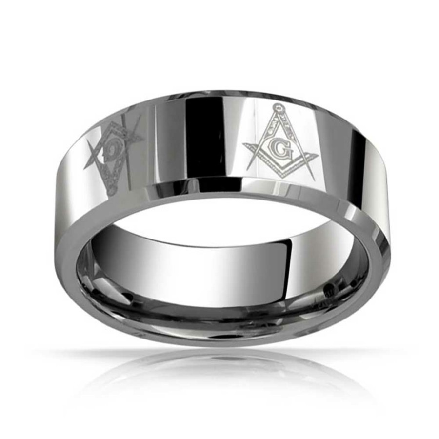 Shop Women Bling Jewelry Wedding Bands | Square & Compass Freemason Masonic Wedding Band Titanium Rings For 8Mm Silver