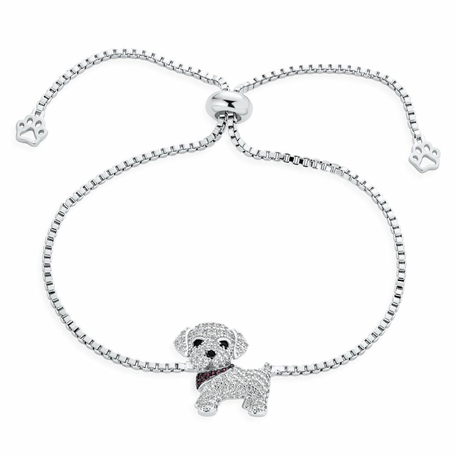 Shop Women Bling Jewelry Tennis Bracelets | Cute Pave Cz Puppy Pet Dog Bolo Bracelet Slide Style