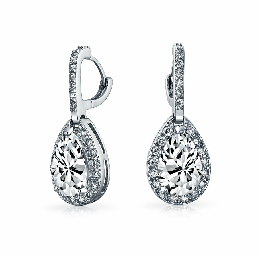 Shop Women Bling Jewelry Dangle Drop Earrings | Bridal 7Ct Cz Teardrop Halo Aaa Cz Drop Huggie Pierced Earrings