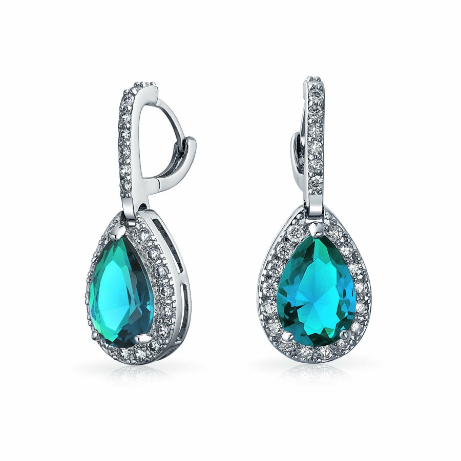 Shop Women Bling Jewelry Dangle Drop Earrings | Bridal 7Ct Cz Teardrop Halo Aaa Cz Drop Huggie Pierced Earrings