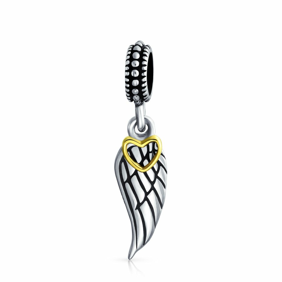 Shop Women Bling Jewelry Love Heart Beads | Angel Wing Feather Heart Dangle Charm Bead .925 Sterling Silver