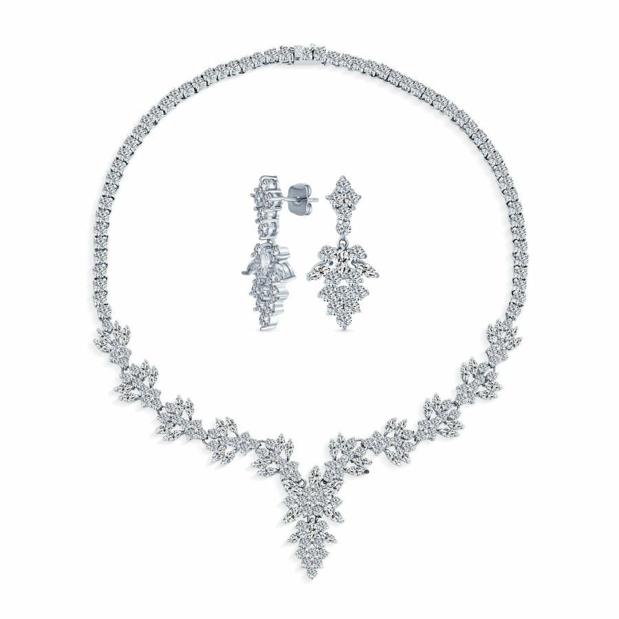 Shop Women Bling Jewelry Jewelry Sets | Bridal Vintage Art Deco Cz Statement Teardrop Necklace & Earrings Jewelry Set