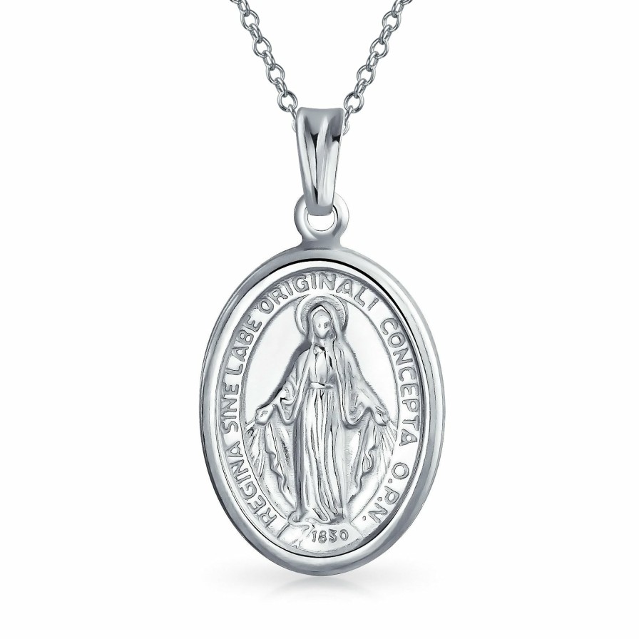 Shop Women Bling Jewelry Pendant Necklaces | Lady Of Guadalupe Holy Virgin Mary Medal Necklace Pendant .925 Silver