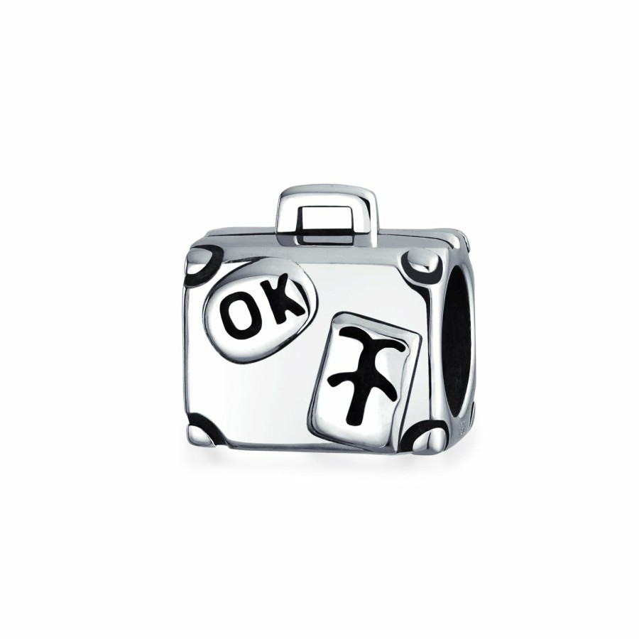 Shop Women Bling Jewelry Travel Charms Beads | Vacation Travel Suitcase Luggage Passport Charm Bead Sterling