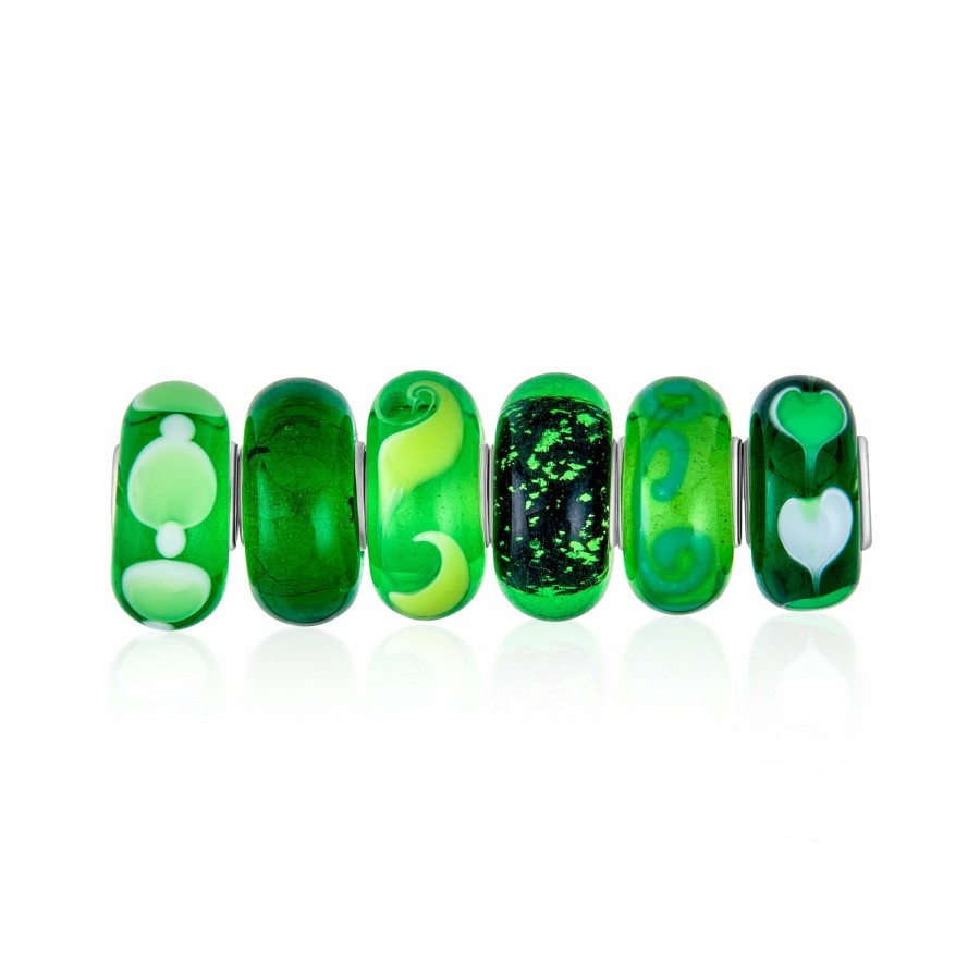 Shop Women Bling Jewelry Glass Crystal Beads | Bundle Set Of Six Green Murano Glass Bead Charm .925Sterling Silver