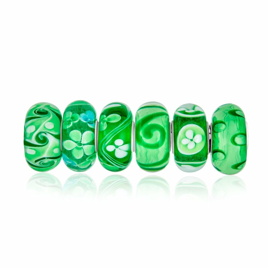 Shop Women Bling Jewelry Glass Crystal Beads | Bundle Set Of Six Green Murano Glass Bead Charm .925Sterling Silver