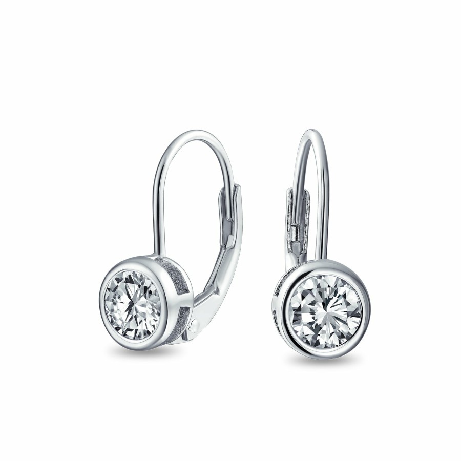 Shop Women Bling Jewelry Dangle Drop Earrings | .50Ct Solitaire Bezel Brilliant Cut Cz Drop Earrings Sterling Silver