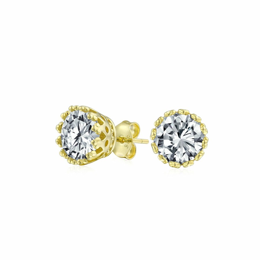 Shop Men Bling Jewelry Mens Earrings | Brilliant Crown Cz Stud Earrings Gold Plated Sterling Silver